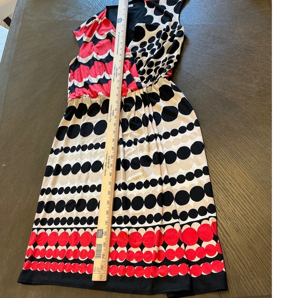 New York & Company Red Black Polka Dot Faux Wrap Dress Medium Sleeveless V-Neck - Picture 8 of 9